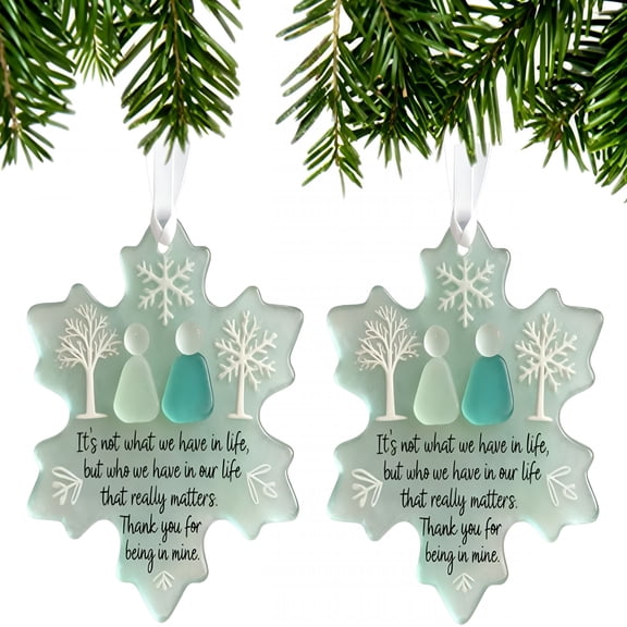 DESIGNICE Snowflake-Shaped Sea Glass Keepsake,Snowflake Sea Glass Friendship Ornaments,Winter Christmas Hanging Decorations Indoor,Xmas Gift for Best Friends