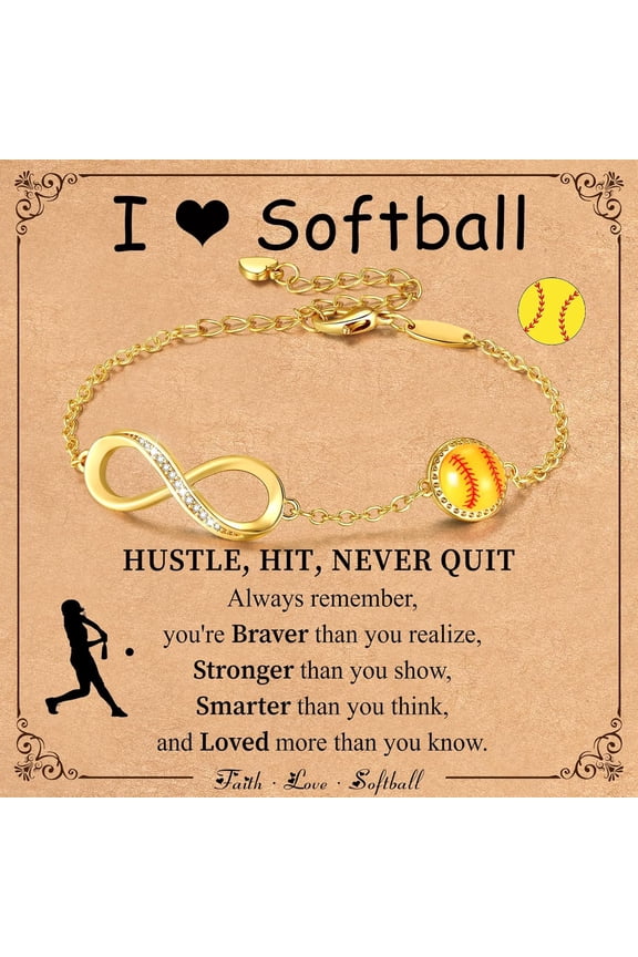 Softball/Volleyball/Soccer/Basketball Bracelet for Girls Teen Women,14K Gold Plated Infinity Charm Link Bracelet Sports Accessories Jewelry Gifts for Lovers Players Team Coach