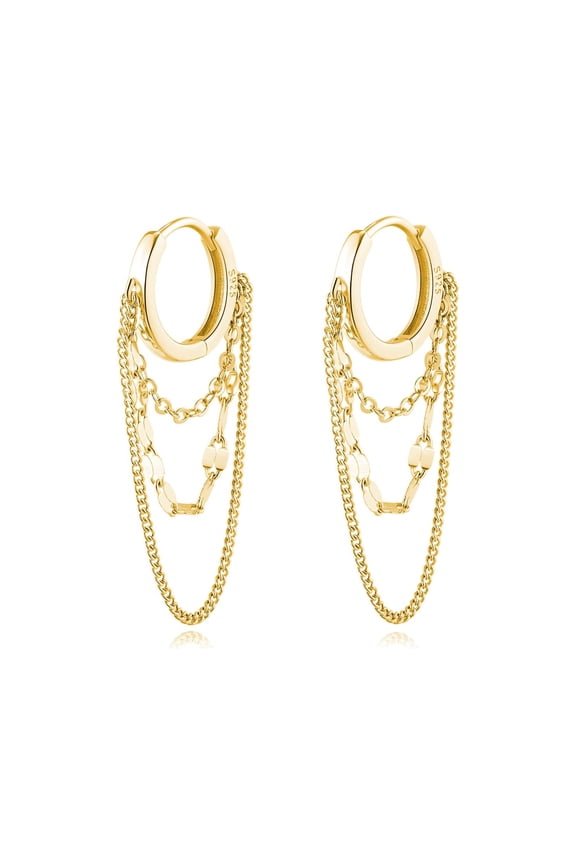 Solid 925 Sterling Silver Chain Drop Earrings Hoop for Women Teens Hoop Earrings Tassel Chain Huggie Dangle Earrings