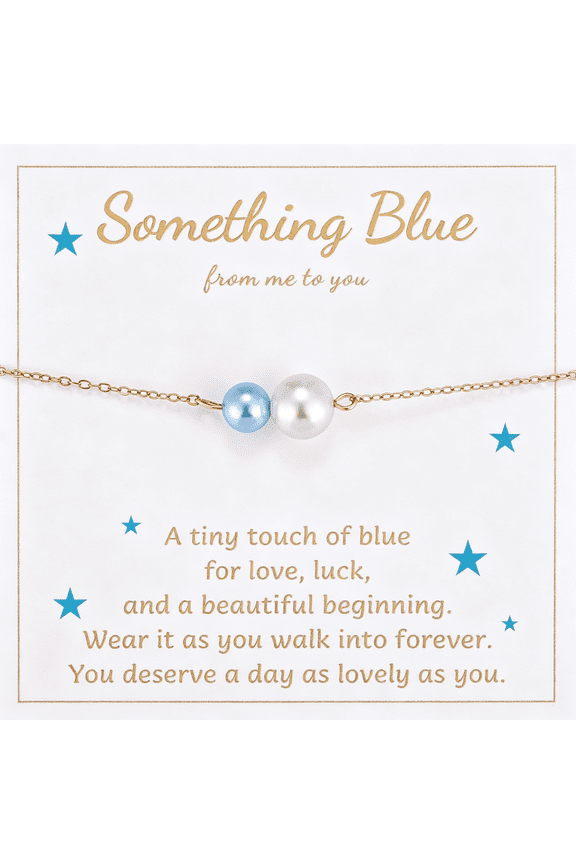 Something Blue Gifts for Bride on Wedding Day - White and Blue Pearl Charm Bracelet,Bridal Shower Party Jewelry,Good Luck Bracelet for Bride to Be