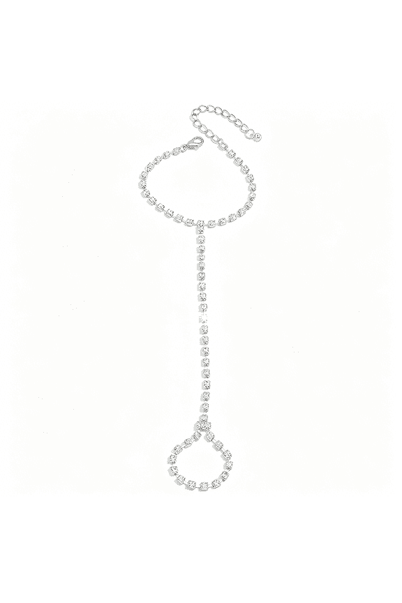 Sparkling Rhinestone Ring Bracelet Silver Hand Chain for Women Radiant Finger Wrist Accessories Prom Statement Jewelry
