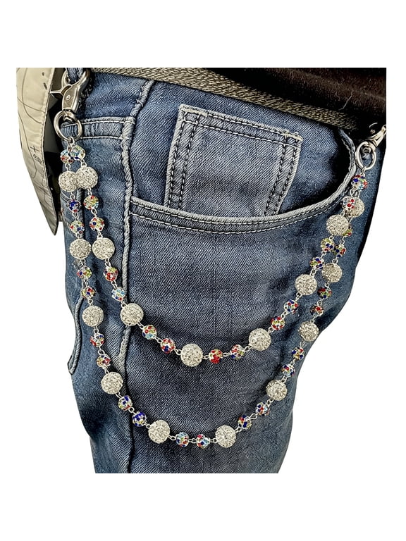 Sparkly Ceramic Beads Waist Chain Bohemian Shiny Bead Keychain Purse Jean Pants Chains for Men Women Accessories