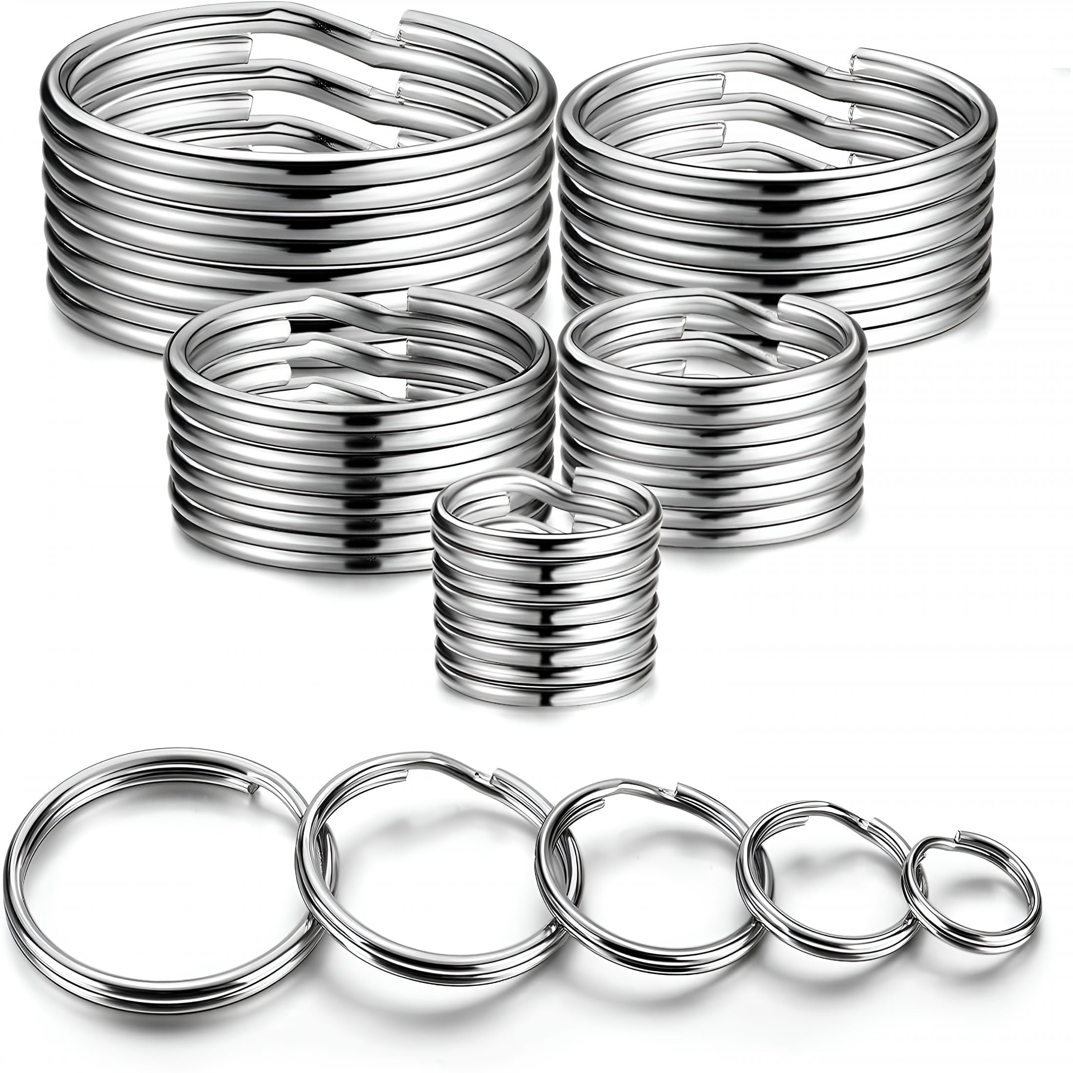 Split Key ring Assorted, 5 Sizes (1/2 inch, 3/4 inch,1 inch, 1.25 inch, 1.38 inch), for Dog Pet Collar DIY Tag Jewelry