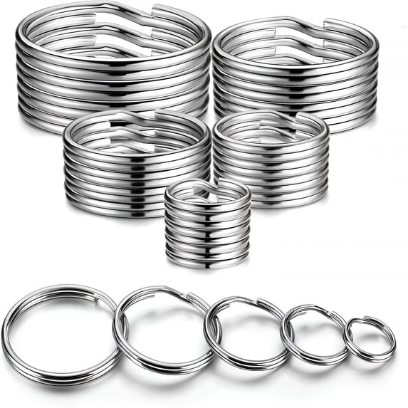 DESIGNICE Split Key ring Assorted, 5 Sizes (1/2 inch, 3/4 inch,1 inch, 1.25 inch, 1.38 inch), for Dog Pet Collar DIY Tag Jewelry