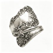 DESIGNICE Spoon Ring for Women Vintage Silver Floral Flower Rings Wide Wrap Boho Circling Rose Cluster Rings Adjustable Extendable Wedding Finger Ring Retro Jewelry for Women Men