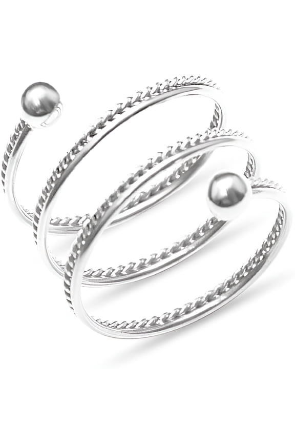 Spring Swirl Spiral Flexible Ring Stainless Steel Beaded Ball Fashion Simple Twist Layered Stacking Rings Personalized Middle Thumb Finger Band Comfort Fit Jewelry Gift for Women Men Size 8