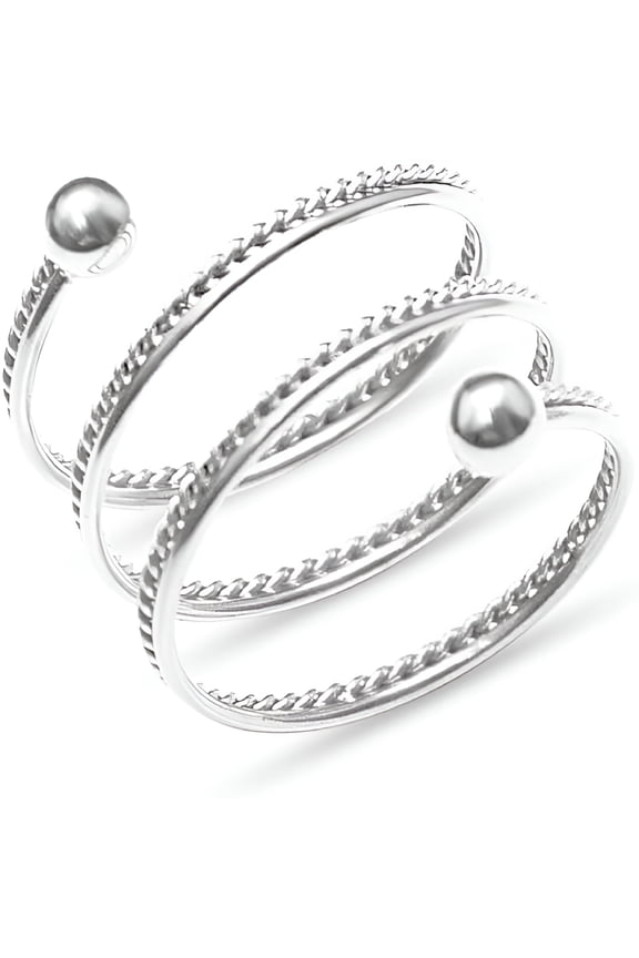 Spring Swirl Spiral Flexible Ring Stainless Steel Beaded Ball Fashion Simple Twist Layered Stacking Rings Personalized Middle Thumb Finger Band Comfort Fit Jewelry Gift for Women Men Size 8