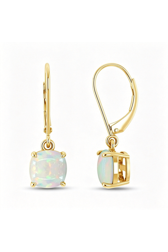 Square Opal Dangle Earrings Rhodium Plated Jewelry Leverback Earrings Square Cut White Gemstone Drop Earrings for Women