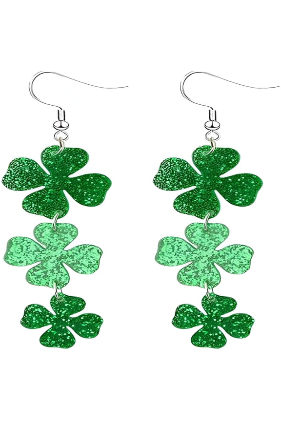 St. Patrick's Day Green Shamrocks Clover Lucky Grass Earrings for Women, Dangling Earrings, St. Patrick's Day Decorations Accessories.