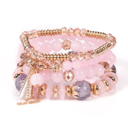 DESIGNICE 2026 New Stackable Bead Bracelets,Bohemian Tassel Glass Charm Bracelets,Stylish Stackable Beaded Bracelets,Pink