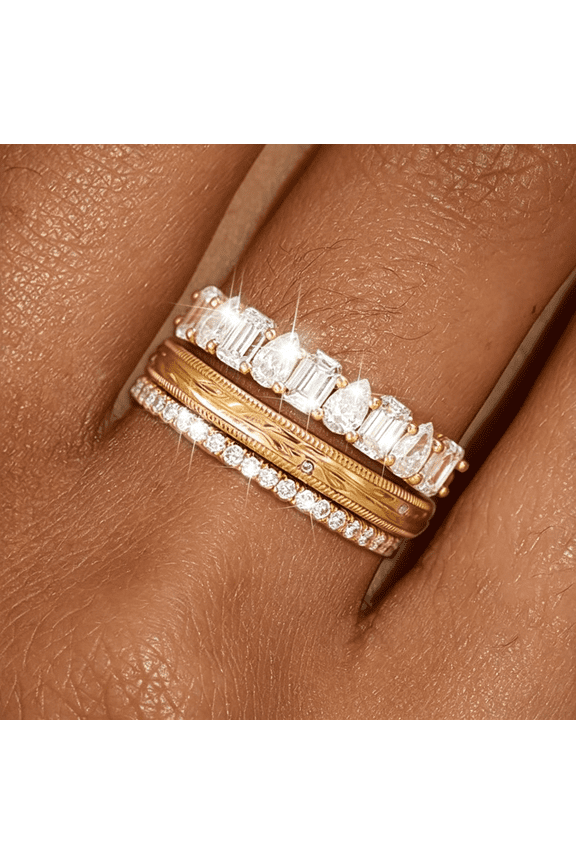 Stackable Gold Rings for Women Non Tarnish Chunky 14K Gold Plated Stacking Cubic Zirconia Engagement Thumb Ring Set Stack Pack Statement Wedding Band Rings Promise Rings Gold Jewelry