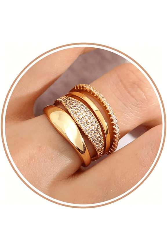 Stackable Gold Rings for Women Non Tarnish Dainty 14K Gold Plated Stacking Cubic Zirconia Thumb Ring Set Trendy Statement Promise Wedding Bands Engagement Rings for Women Size 6 7 8 9 10