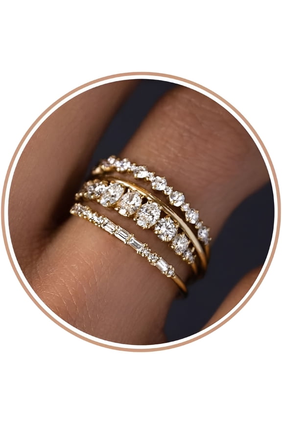 Stackable Gold Rings for Women Non Tarnish Dainty 14K Gold Plated Stacking Cubic Zirconia Thumb Ring Set Trendy Statement Promise Wedding Bands Engagement Rings for Women Size 6 7 8 9 10