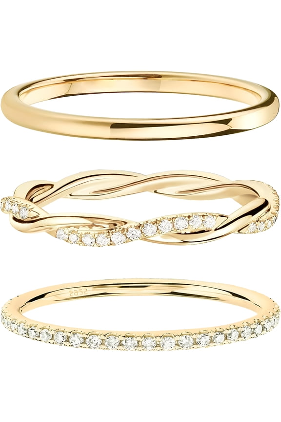 Stackable Gold Rings for Women Non Tarnish, Dainty Real Gold Diamond Rings Set Thumb Fashion Thin Cubic Zirconia Ring Simple Unique Statement Rings Gold Jewelry Women 5/6/7/8/9/10