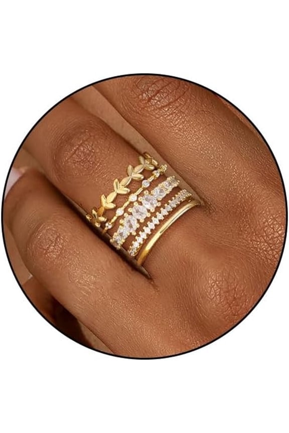 Stackable Gold Rings for Women Non Tarnish Trendy Dainty 14K Gold Plated Stacking Cubic Zirconia Thumb Ring Set Pack Statement Chunky Band Rings Promise Engagement Rings Size 7 8 9 10 11