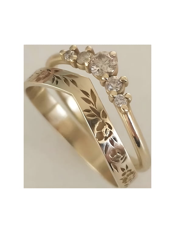 Stackable Gold Rings for Women Set Dainty Trendy Gold Plated Non Tarnish Statement V-Shaped Flower Ring Stacking Cubic Zirconia Fashion Ring Jewelry