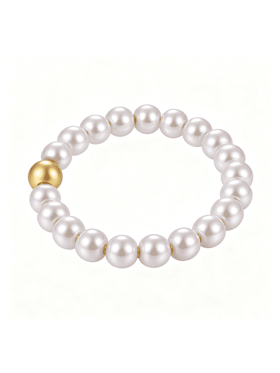 Stackable Pearl Beads Ring for Women: Lightweight Stainless Steel and Faux Pearl Beaded Rings Wedding Band Dainty Jewelry, Ring Sizes 6-11, Elegant Pearl Rings for Women