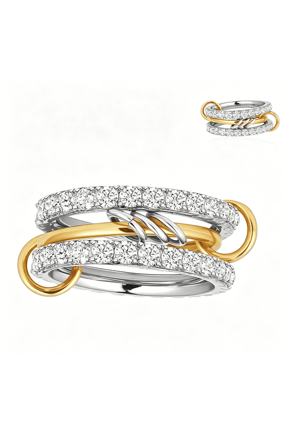 Stackable Rings for Women Interlocked Ring Stack Interlocking Mixed Metal Silver and Gold Set Size 5-11 18K Gold Plated Cubic Zirconia Rings