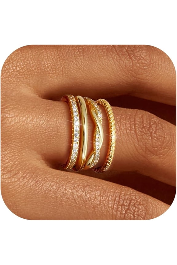 Stackable Rings for Women Non Tarnish Dainty 14K Gold Plated Stackable Thin Rings Cubic Zirconia Thumb Ring Set Trendy Statement Promise Wedding Bands Engagement Rings for Women Size 5-10