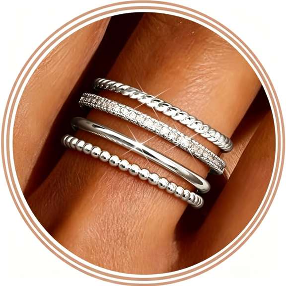 DESIGNICE Stackable Rings for Women Non Tarnish Dainty 14K Gold Plated Stacking Thin Ring Set Trendy Statement Minimalist Cubic Zirconia Band Rings Promise Engagement Rings Size 5-10