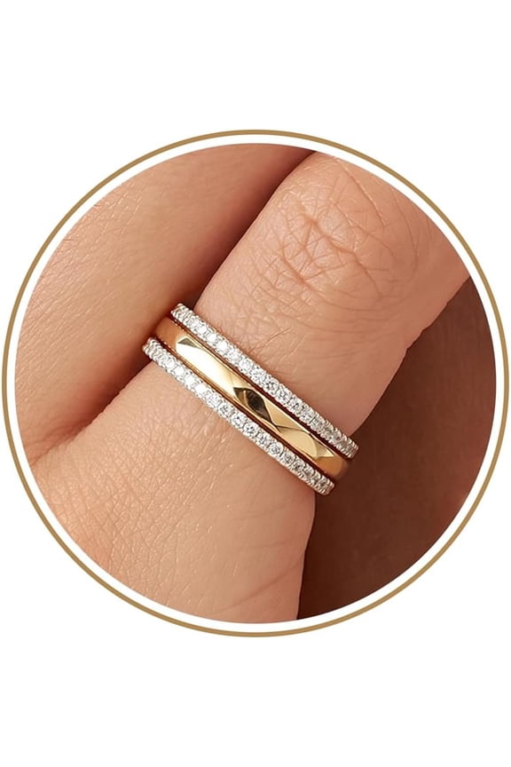 Stackable Rings for Women Non Tarnish,Two Tone Mixed Metal Dainty Eternity Band Set,14K Gold &Amp; Sterling Silver Plated Cubic Zirconia Hypoallergenic Wedding Thumb Pinky Rings Size 4-11
