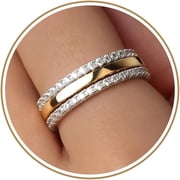 DESIGNICE Stackable Rings for Women Non Tarnish,Two Tone Mixed Metal Dainty Eternity Band Set,14K Gold&Sterling Silver Plated Cubic Zirconia Hypoallergenic Wedding Thumb Pinky Rings Size 4-11