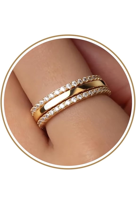 Stackable Rings for Women Non Tarnish,Two Tone Mixed Metal Dainty Eternity Band Set,14K Gold&Sterling Silver Plated Cubic Zirconia Hypoallergenic Wedding Thumb Pinky Rings Size 4-11