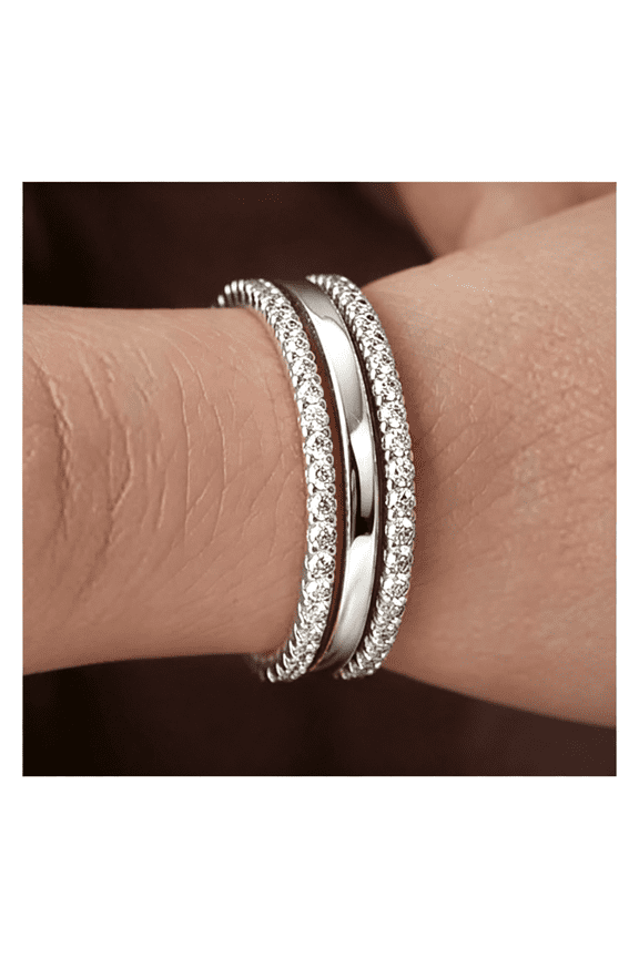 Stackable Rings for Women Non Tarnish, Two Tone Mixed Metal Dainty Eternity Band Set, 14K Gold & Sterling Silver Plated Cubic Zirconia Hypoallergenic Wedding Thumb Pinky Rings Size 4-11