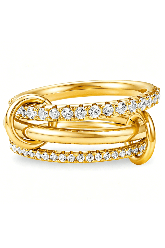 Stackable Rings for Women 18K Gold Plated Two-Tone Multi-Tiered Cubic Zircon Rings Mixed Metals Stack Rings Set Non Tarnish