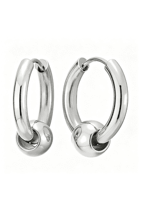 Stainless Steel Circle Beads Huggie Hinged Hoop Earrings for Men Women,2Pc