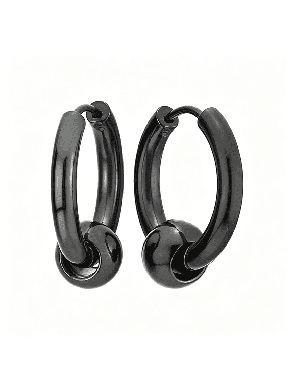 Stainless Steel Circle Beads Huggie Hinged Hoop Earrings for Men Women,mens hoop earrings black,2pc