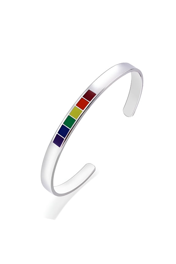 Stainless Steel Enamel Opening Bracelet Rainbow Love Pride Bracelet for Unisex