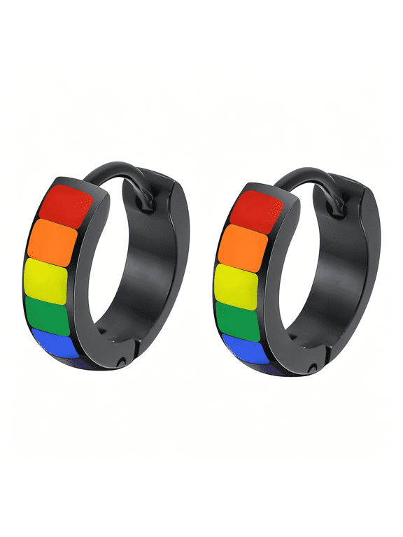 Stainless Steel Rainbow Small Huggie Hoop Earrings Lgbt Pride Earrings for Women Men Lesbian Bisexual Transgender Nonbinary Asexual Flag Earrings Lgbtq Pride Jewelry