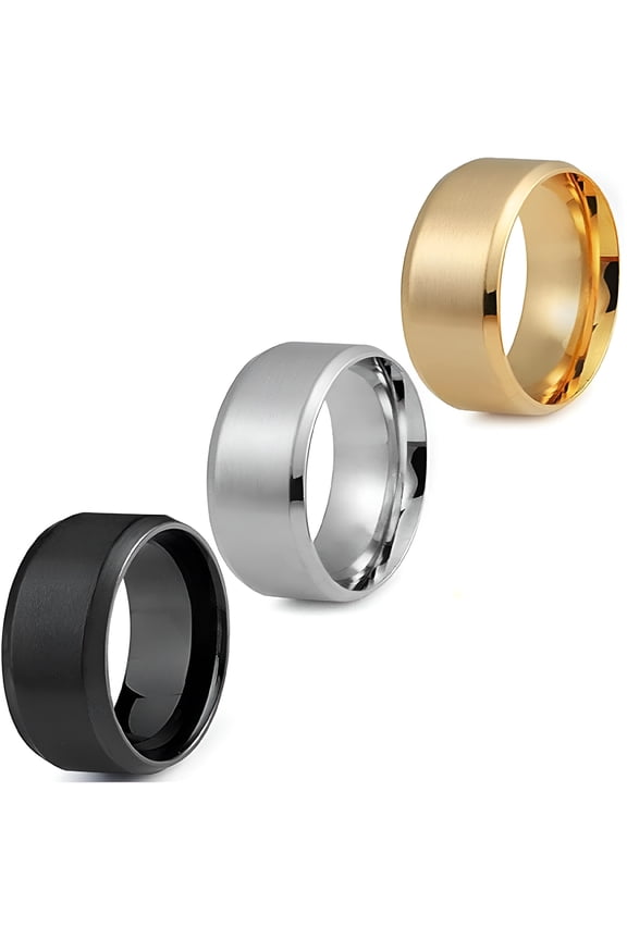 Stainless Steel Rings for Men 8MM Width Wedding Bands 3 Pcs Set