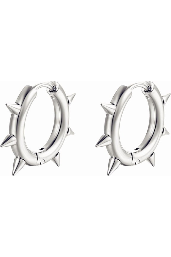 Stainless Steel Spike Hoop Earrings for Women Men Punk Statement Gothic Rivet Awl Spike Circle Round Hypoallergenic Minimalist Huggie Hoop Earrings for Party Festival Jewelry Gifts