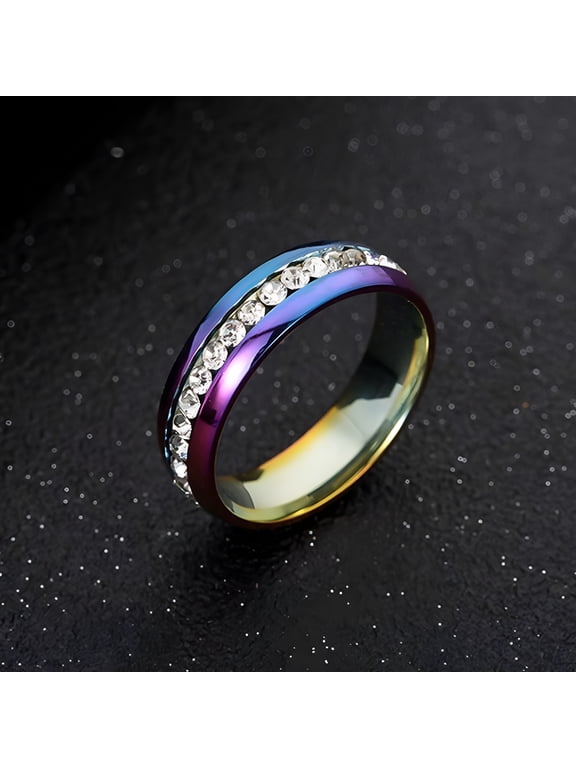 Stainless Steel Spinner Ring Fidget Band Polished Finish Anti Anxiety Crystal Couple Rings for Women Men Stress Relieving Wedding Promise Size