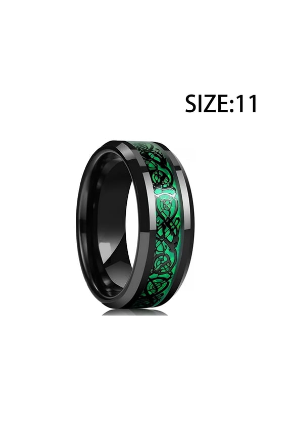 Stainless Steel Spinner Ring for Men Women- 8Mm Width Black/Silver Fidget Ring with Dragon/Celtic Knot Pattern,Stress Anxiety Relief Comfort Fit Wedding Band Size 6-14