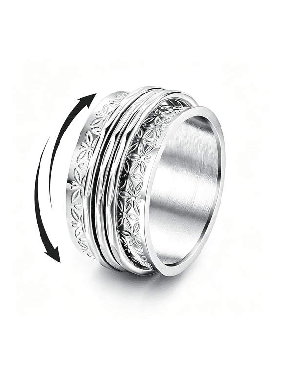 Stainless Steel Spinner Rings Fidget Band Rings Moon Star Flower Butterfly Anxiety Rings for Women Men Anxiety Fidget Ring Women