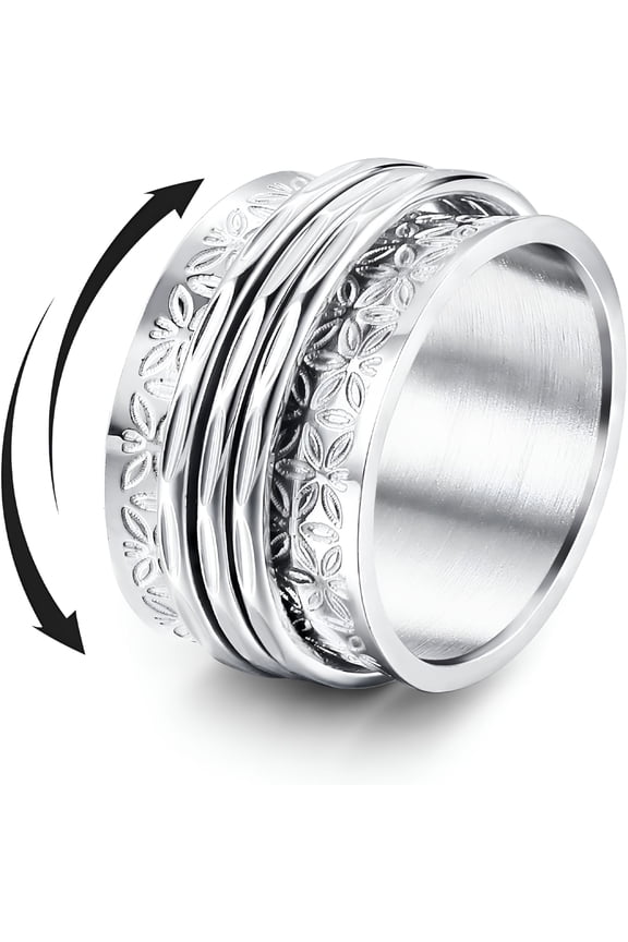 Stainless Steel Spinner Rings Fidget Band Rings Moon Star Flower Butterfly Anxiety Rings for Women Men