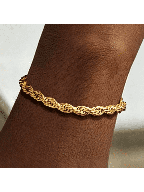 Stainless Steel Twisted Rope Chain Bracelet for Men, Silver/Black/14K Gold Plated Link Bracelet, 3Mm/6Mm, 7.5"/8.3"/9" Lengths, Gift Box Included