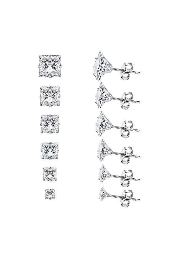 Stainless Steel Zircon Earrings Stud Earrings for Men Clear Cubic Zirconia Earrings Set 3-8Mm