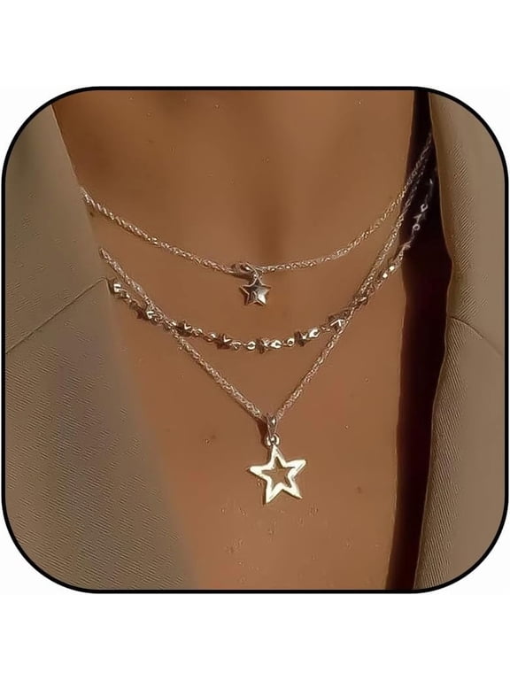 Star Layered Necklaces Punk Rock Accessories Silver Chain Necklace Gothic Layered Necklace 90S Outfits for Women Layered Necklaces for Women