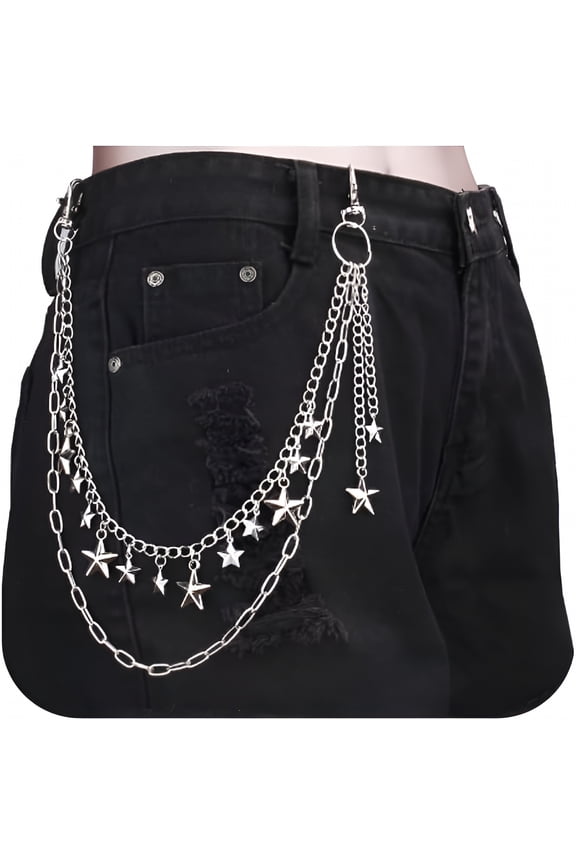 Star Pants Chain for Men Jean Chains for Women Pocket Chain for Pants Biker Hip Punk Chains Jewelry Accessory Silver Trendy Fashion for Music Festival Concert Cosplay