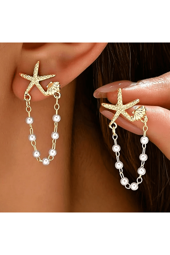 Starfish Earrings for Women Gold Sea Shell Earrings Summer Beach Vacation Outfits for Women Trendy Jewelry Gifts Shell Earrings
