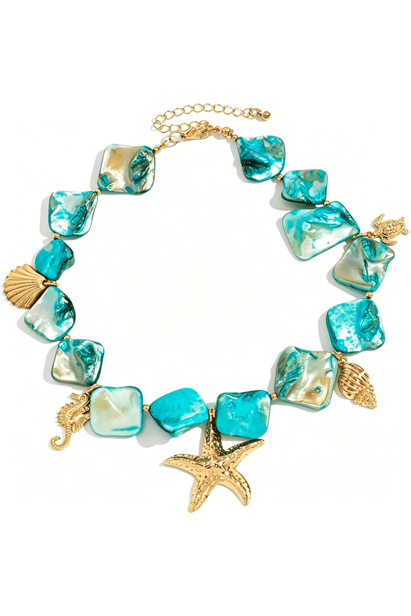 Starfish Shell Necklaces for Women Trendy Summer Boho Seashell Pendant Beach Necklace Gold Charm Choke Necklace Dainty Statement Necklace Fashion Surfer Jewelry Gift