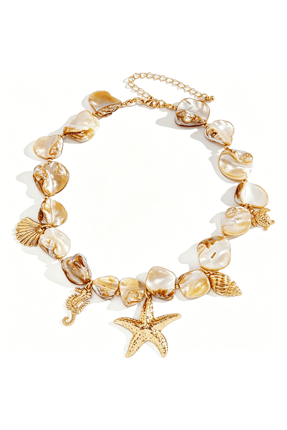 Starfish Shell Necklaces for Women Trendy Summer Boho Seashell Pendant Beach Necklace Gold Charm Choke Necklace Dainty Statement Necklace Fashion Surfer Jewelry Gift