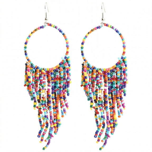 DESIGNICE Statement Earrings for Women,Alloy Seed Bead Tassels Beaded Earrings,Dangle Earrings for Women for Women Fashion Jewelry Gift,Style1