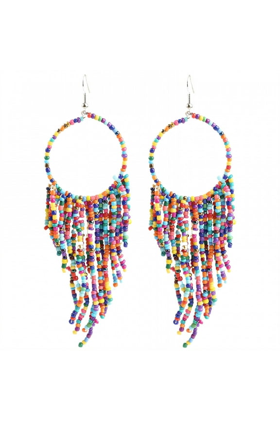 Statement Earrings for Women,Alloy Seed Bead Tassels Beaded Earrings,Dangle Earrings for Women for Women Fashion Jewelry Gift,Style1