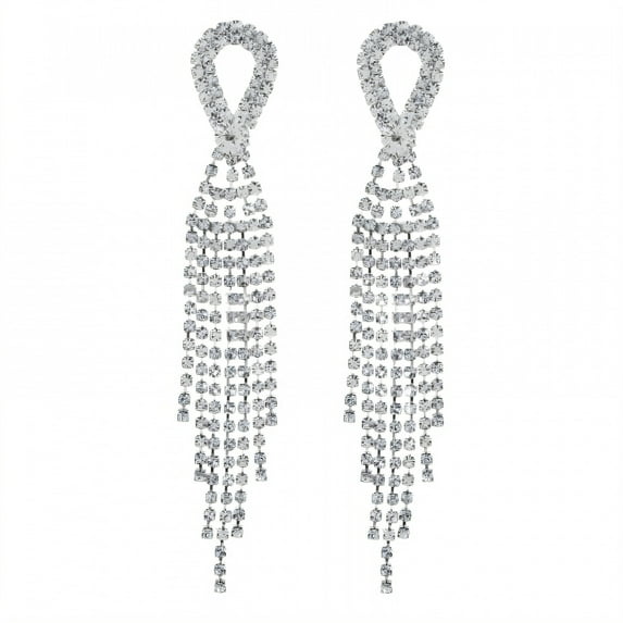 DESIGNICE Statement Earrings for Women,Rhinestone Long Tassel Silver Earrings,Drop Earrings Fashion Jewelry Gift for Her,Style5