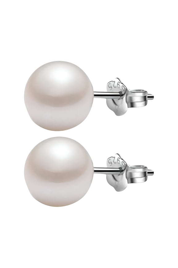 Sterling AAA Cultured Pearl White Button Stud Earrings for Women New Years Decorations 2024